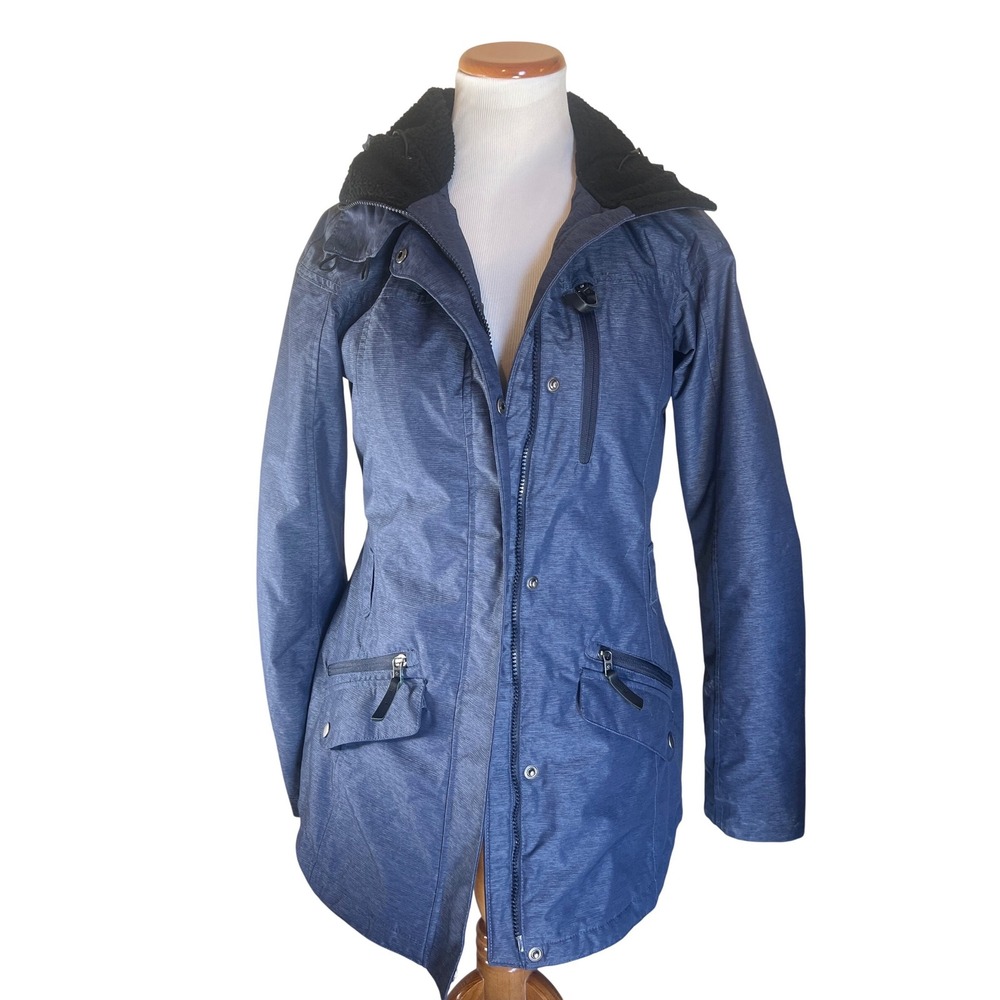 Columbia Omni Heat Hooded Parka Jacket‎ Blue Heathered Size S Waterproof Warm